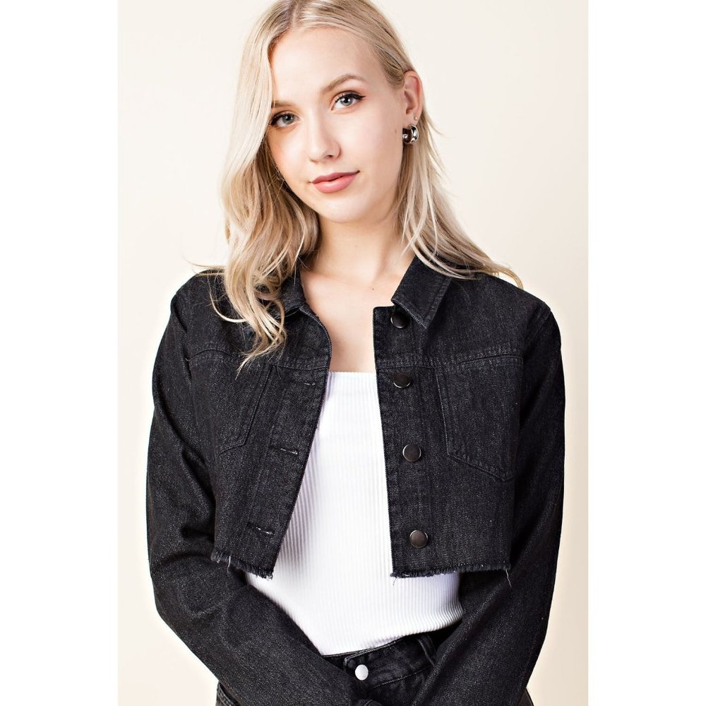Honey Punch Lace Up Cropped Denim Jacket